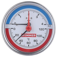 ROMMER Термоманометр аксиальный в комплекте с автоматическим запорным клапаном, корпус Dn 80 мм 1/2
