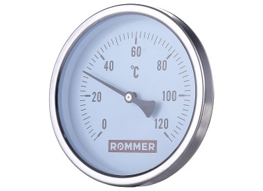 ROMMER Термометр биметаллический с погружной гильзой, корпус Dn 100 мм, гильза 100 мм 1/2`` , 0...120°С
