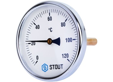 STOUT Термометр биметаллический с погружной гильзой. Корпус Dn 100 мм, гильза 100 мм 1/2``, 0...120°С