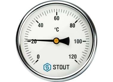 STOUT Термометр биметаллический с погружной гильзой. Корпус Dn 100 мм, гильза 75 мм 1/2``, 0...120°С