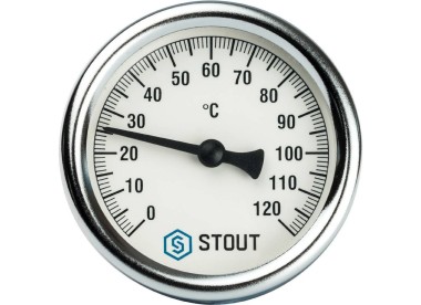 STOUT Термометр биметаллический с погружной гильзой. Корпус Dn 63 мм, гильза 50 мм 1/2``, 0...120°С