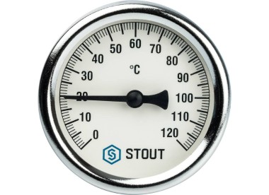 STOUT Термометр биметаллический с погружной гильзой. Корпус Dn 63 мм, гильза 75 мм 1/2``, 0...120°С