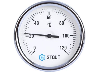 STOUT Термометр биметаллический с погружной гильзой. Корпус Dn 80 мм, гильза 100 мм 1/2``, 0...120°С
