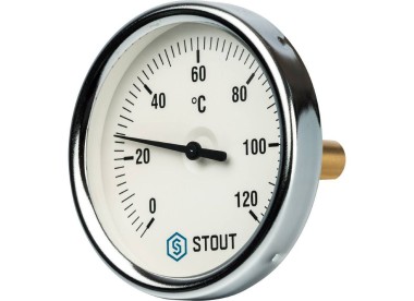 STOUT Термометр биметаллический с погружной гильзой. Корпус Dn 80 мм, гильза 50 мм 1/2``, 0...120°С