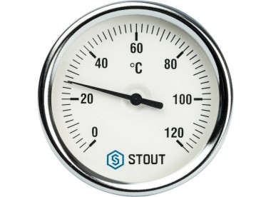 STOUT Термометр биметаллический с погружной гильзой. Корпус Dn 80 мм, гильза 75 мм 1/2``, 0...120°С