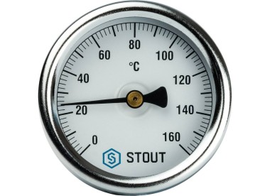 STOUT Термометр биметаллический с погружной гильзой. Корпус Dn 63 мм, гильза 50 мм 1/ 2``, 0...160°С