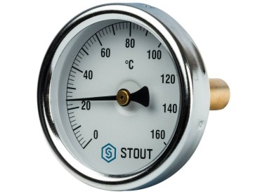 STOUT Термометр биметаллический с погружной гильзой. Корпус Dn 63 мм, гильза 50 мм 1/2``, 0...160°С