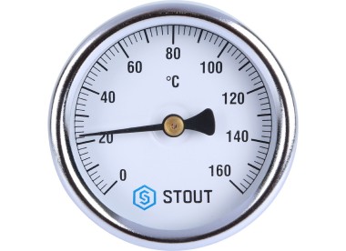 STOUT Термометр биметаллический с погружной гильзой. Корпус Dn 63 мм, гильза 75 мм 1/ 2``, 0...160°С