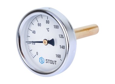 STOUT Термометр биметаллический с погружной гильзой. Корпус Dn 63 мм, гильза 75 мм 1/2``, 0...160°С
