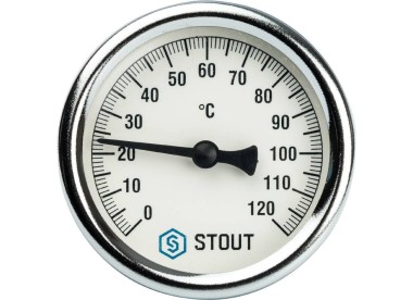 STOUT Термометр биметаллический с погружной гильзой. Корпус Dn 63 мм, гильза 50 мм, резьба с самоуплотнением 1/2``, 0...120°С