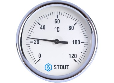 STOUT Термометр биметаллический с погружной гильзой. Корпус Dn 80 мм, гильза 50 мм, резьба с самоуплотнением 1/2``, 0...120°С