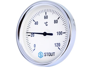 STOUT Термометр биметаллический с погружной гильзой. Корпус Dn 80 мм, гильза 50 мм, резьба с самоуплотнением 1/2``, 0...120°С