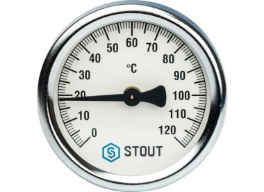 STOUT Термометр биметаллический накладной с пружиной. Корпус Dn 63 мм, 0...120°С, 1/2``