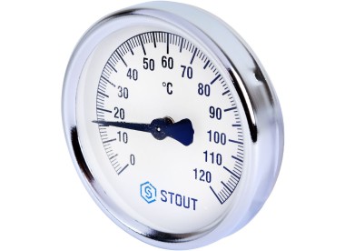 STOUT Термометр биметаллический накладной с пружиной. Корпус Dn 80 мм, 0...120°С, 1``-2``