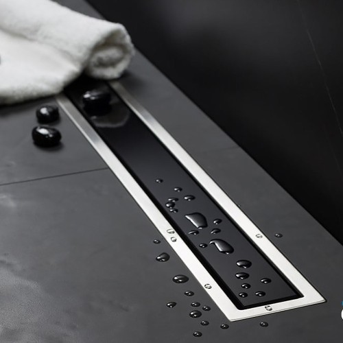 PESTAN Душевой лоток Confluo Premium Black Glass Line 550 мм, хром матовый/черное стекло