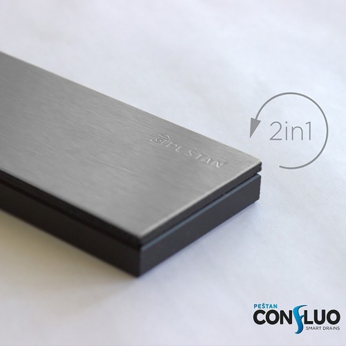 PESTAN Душевой лоток Confluo Premium Black Glass Line 650 мм, хром матовый/черное стекло