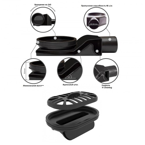 PESTAN Душевой лоток Confluo Frameless Line 550 Black Glass, хром матовый/черное стекло