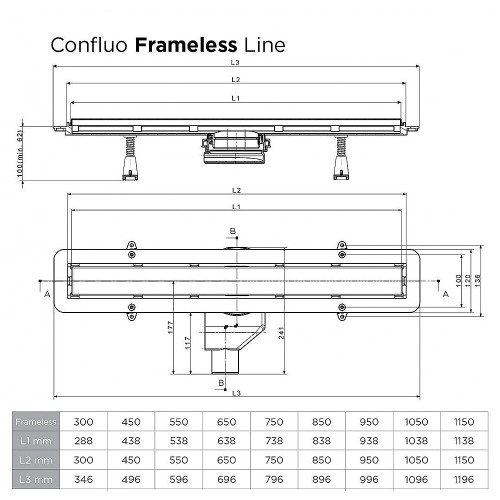 PESTAN Душевой лоток Confluo Frameless Line 650 Black Glass, хром матовый/черное стекло