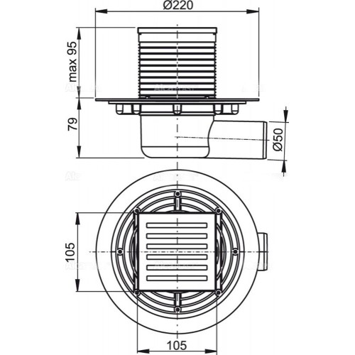 ALCAPLAST Душевой трап APV103, горизонтальный сток, 105×105/50 мм