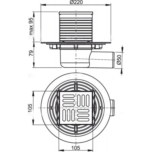 ALCAPLAST Душевой трап APV1321, горизонтальный сток, 105×105/50 мм