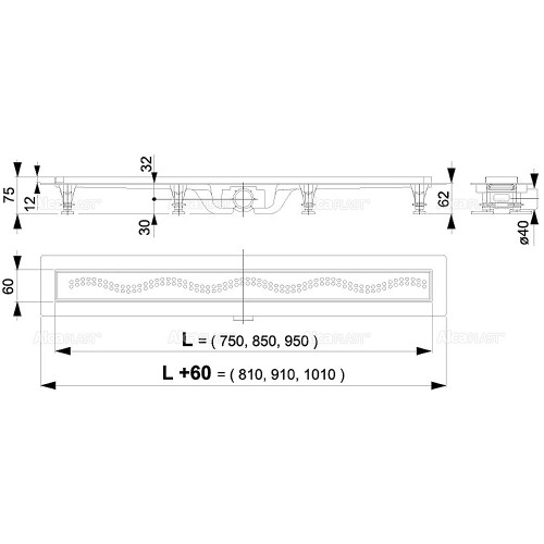 ALCAPLAST Душевой лоток Simple APZ8 с решеткой, горизонтальный сток, 750 мм