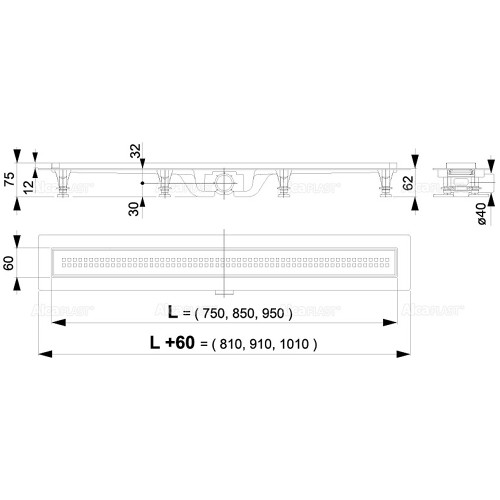 ALCAPLAST Душевой лоток Simple APZ9 с решеткой, горизонтальный сток, 550 мм