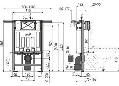 ALCAPLAST Система инсталляции, скрытая для ванных комнат AM102/850 мм