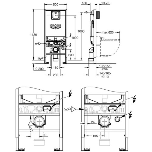 GROHE Система инсталяции для подвесного унитаза Rapid SLX, комплект 3 в 1, высота 1,13 м