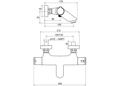 RAVAK Смеситель для ванны Termo TE 022.00 настенный термостатический