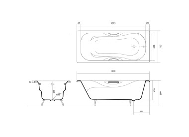 AQUATEK Ванна чугунная Гамма 150 x 75 см (в комплекте с ножками и ручками)