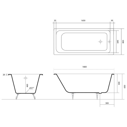 AQUATEK Ванна чугунная Дельта 180 x 80 см (в комплекте с ножками)