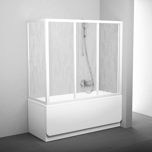 RAVAK Дверь на ванну AVDP3-150 раздвижная, трехэлементная, профиль белый, витраж полистирол Rain