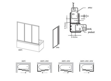 RAVAK Дверь на ванну AVDP3-170 раздвижная, трехэлементная, профиль белый, витраж стекло Transparent