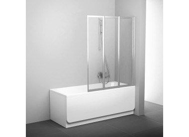 RAVAK Шторка для ванны VS3 / 100, складывающаяся трехэлементная, профиль белый, витраж полистирол Rain