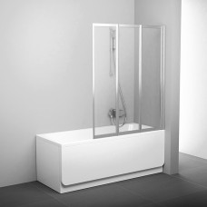 RAVAK Шторка для ванны VS3 / 115, складывающаяся трехэлементная, профиль белый, витраж полистирол Rain
