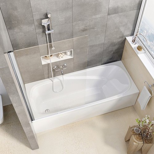 RAVAK Шторка для прямоугольной ванны PVS1, неподвижная одноэлементная, профиль белый, витраж стекло Transparent