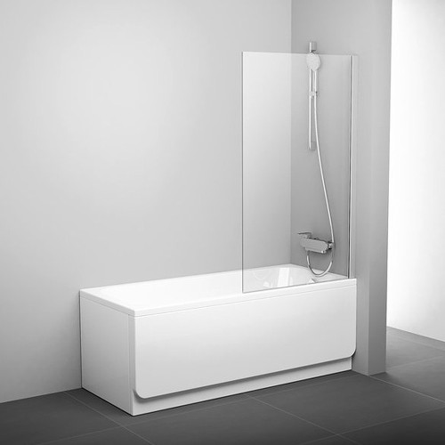 RAVAK Шторка для прямоугольной ванны PVS1, неподвижная одноэлементная, профиль чёрный, витраж стекло Transparent
