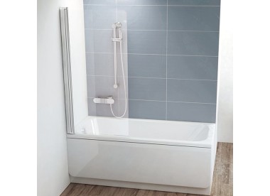 RAVAK Шторка для прямоугольной ванны CVS1, поворотная одноэлементная, левая, профиль белый, витраж стекло Transparent