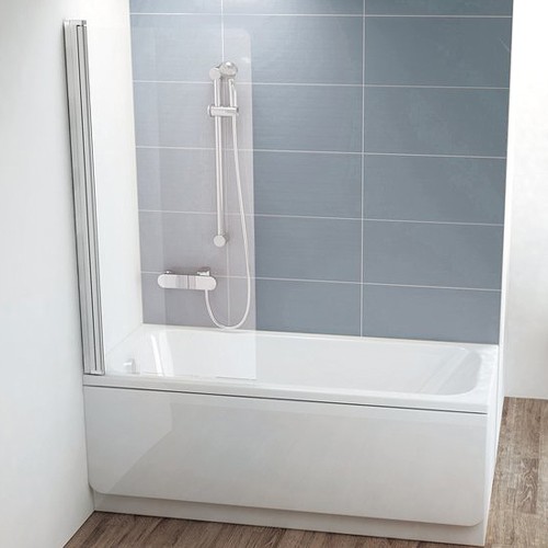 RAVAK Шторка для прямоугольной ванны CVS1, поворотная одноэлементная, левая, профиль белый, витраж стекло Transparent