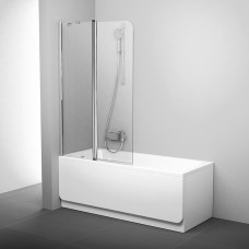 RAVAK Шторка для прямоугольной ванны CVS2, двухэлементная с поворотной частью, левая, профиль блестящий, витраж стекло Transparent