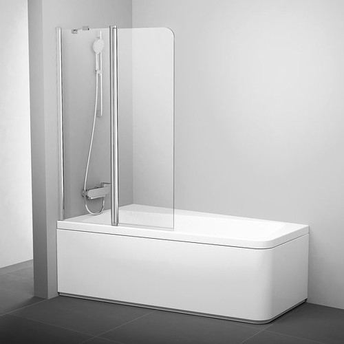 RAVAK Шторка для ванны 10CVS2, двухэлементная для ассиметричной ванны 10°, левая, профиль блестящий, витраж стекло Transparent