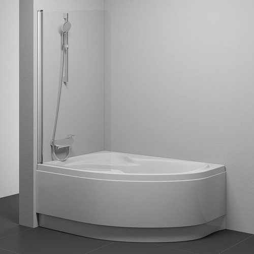 RAVAK Шторка для ванны Rosa CVSK1  / 140/150, одноэлементная поворотная, левая, профиль блестящий, витраж стекло Transparent