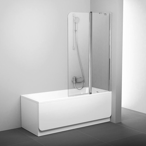 RAVAK Шторка для прямоугольной ванны CVS2, двухэлементная с поворотной частью, правая, профиль белый, витраж стекло Transparent