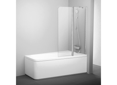 RAVAK Шторка для ванны 10CVS2, двухэлементная для ассиметричной ванны 10°, правая, профиль блестящий, витраж стекло Transparent