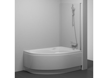 RAVAK Шторка для ванны Rosa CVSK1  / 140/150, одноэлементная поворотная, правая, профиль блестящий, витраж стекло Transparent