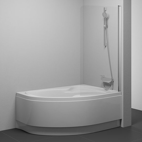 RAVAK Шторка для ванны Rosa CVSK1  / 160/170, одноэлементная поворотная, правая, профиль белый, витраж стекло Transparent