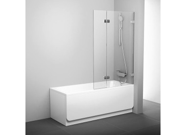RAVAK Шторка для прямоугольной ванны BVS2,  двухэлементная с поворотной частью, правая, профиль хром, витраж стекло Transparent