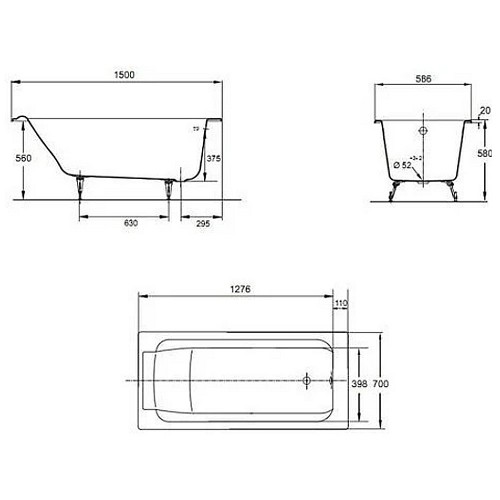 JACOB DELAFON Ванна чугунная Parallel 150 x 70 прямоугольная, с антискользящим покрытием