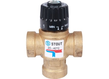 STOUT Термостатический смесительный клапан для систем отопления и ГВС 3/4`` ВР 20-43°С KV 1,6