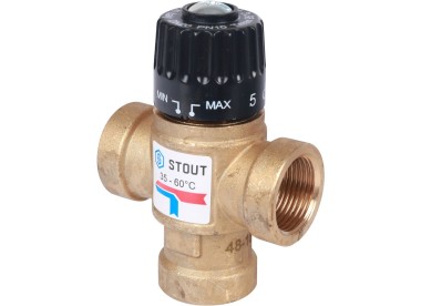 STOUT Термостатический смесительный клапан для систем отопления и ГВС 3/4`` ВР 35-60°С KV 1,6